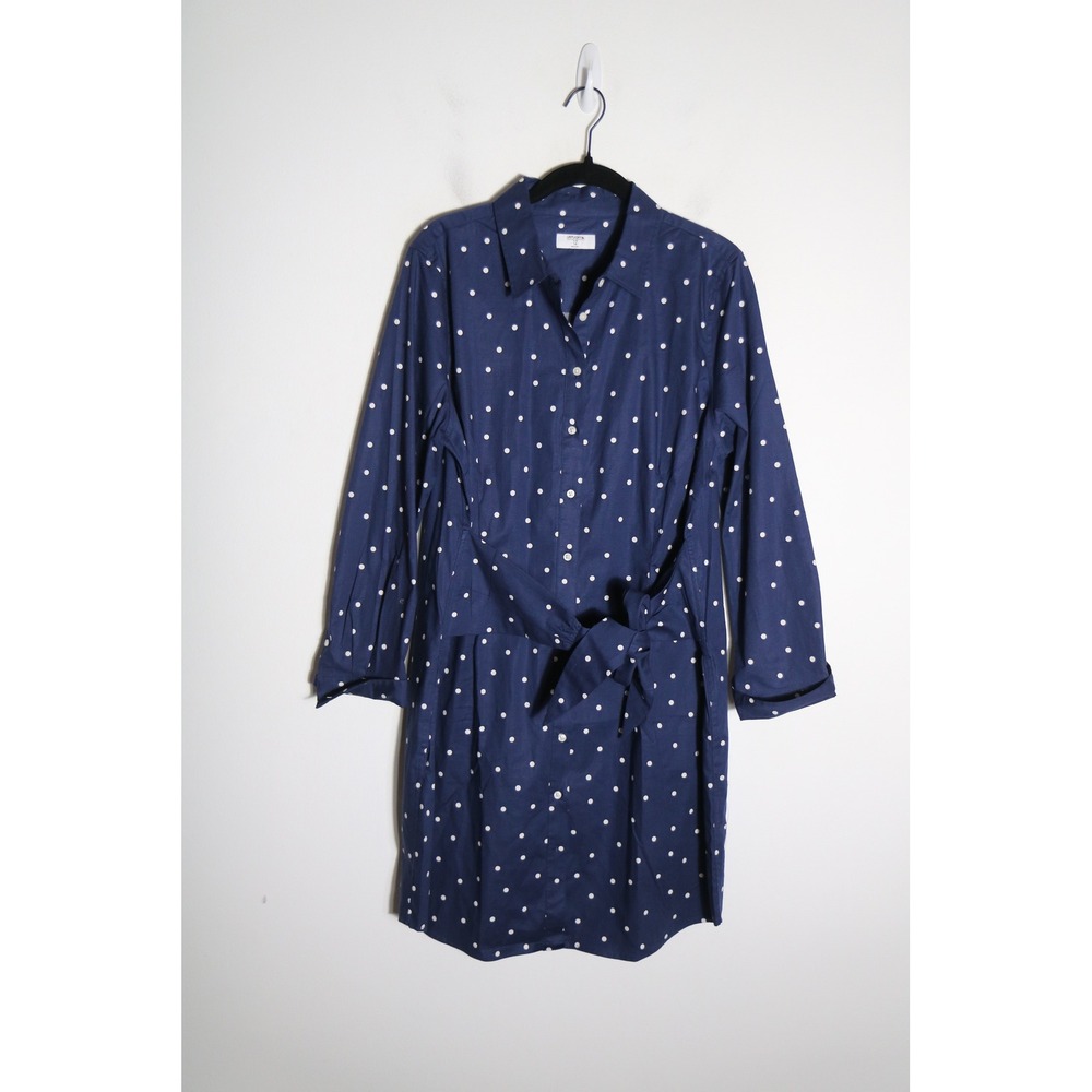 Untuckit Madaline Polka Dot Tie Front Shirt Dress Womens 14 Navy White Preppy